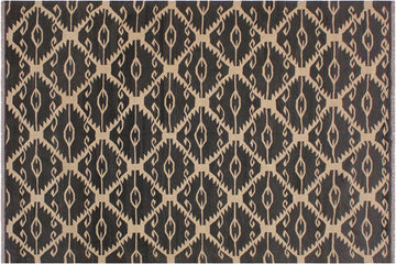 Flat Weave Kilim, Antique, Navaho, Vintage, Handmade, Modern Kilim Black Ivory Hand-Woven Rectangle 100% Wool Area Rug 6 x 8